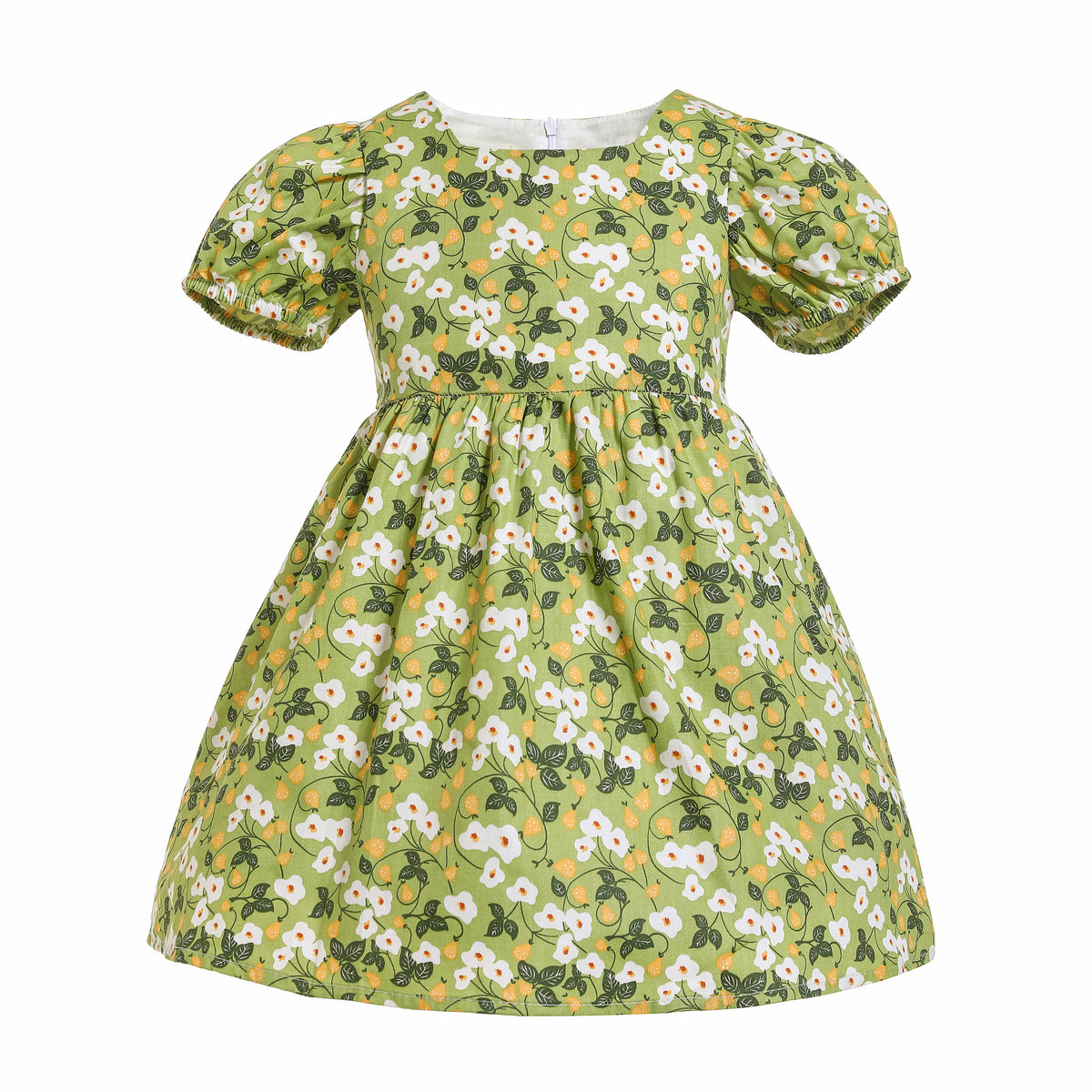 Girls Blue & Green Floral Cotton Dress