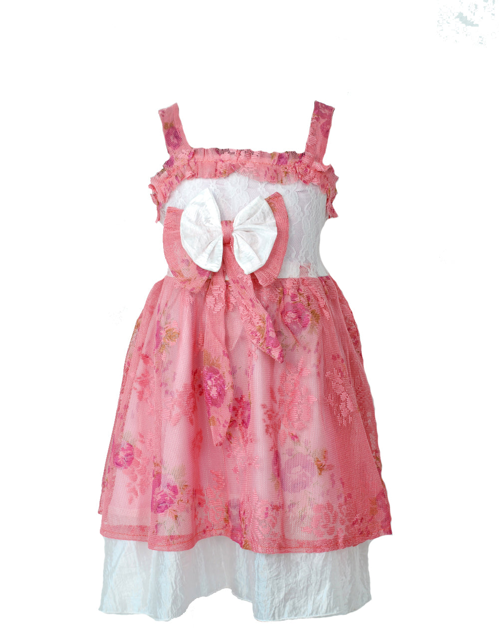 Girls Floral Net Summer Dress with Bow