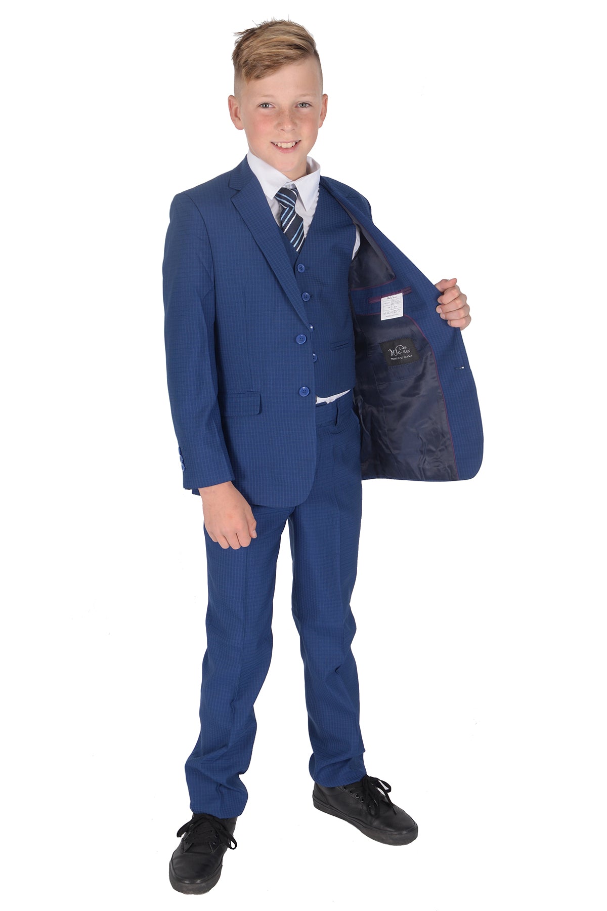 Boys 5 Piece Blue Checked Suits