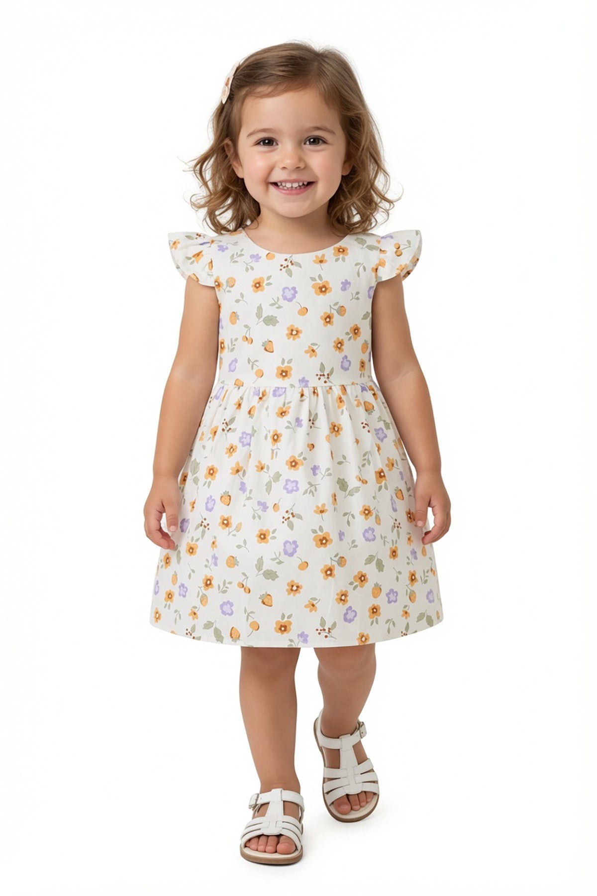 Girls Floral Flutter Sleeve Twirl Dress