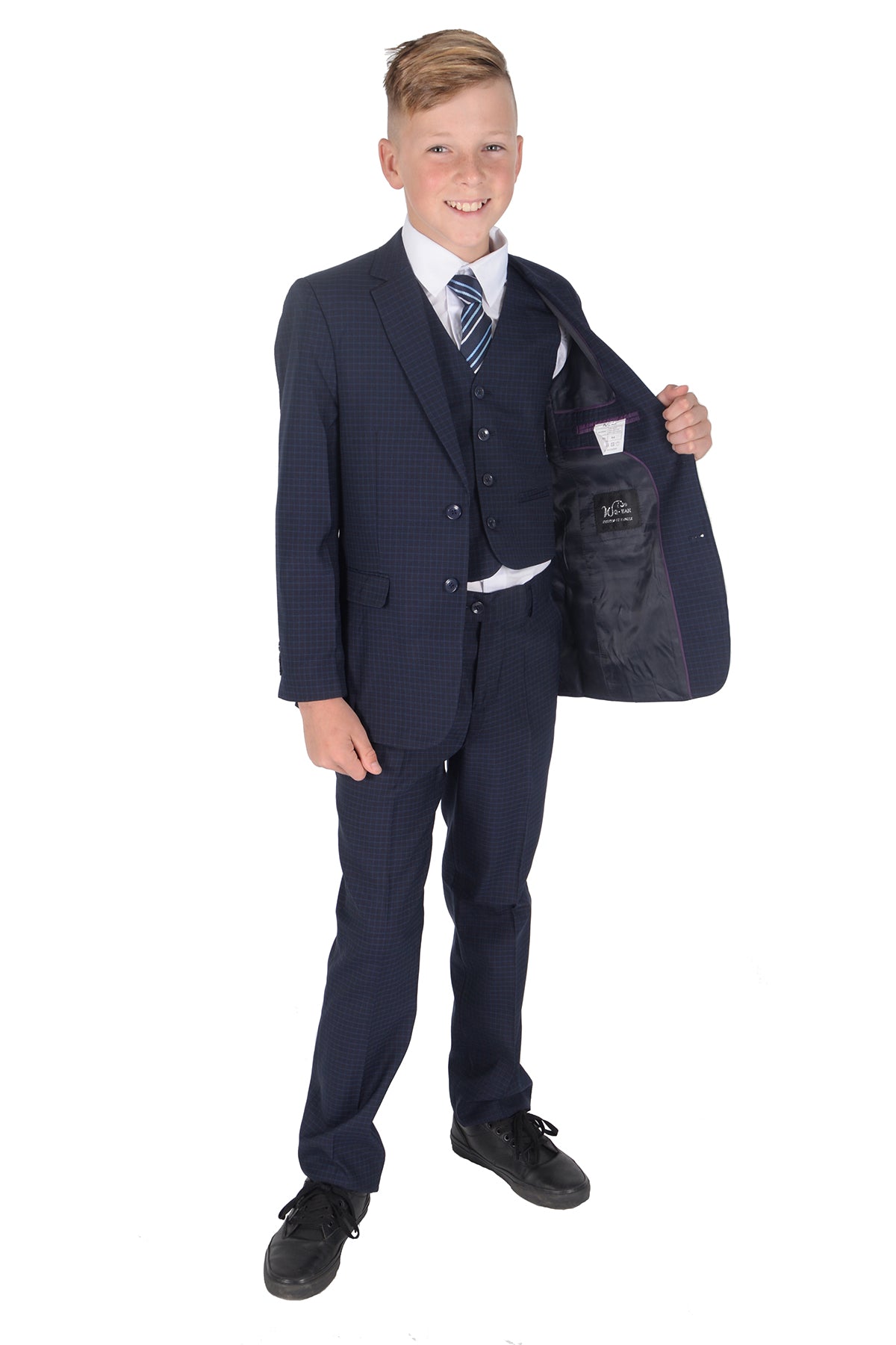 5 Piece Navy Blue Checked Suits