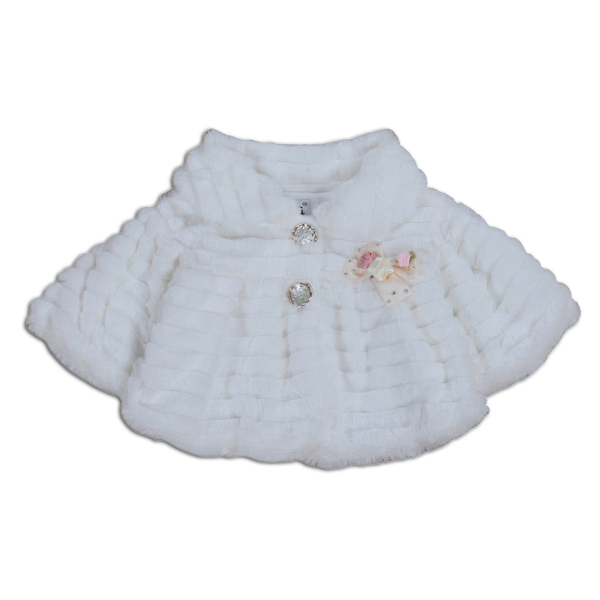 Girls Faux Fur Bolero with Flower Trim