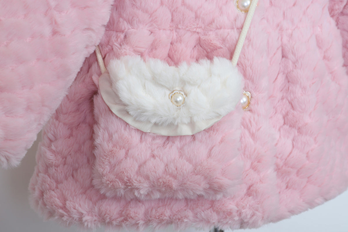 Faux Fur Coat with Matching Shoulder Bag