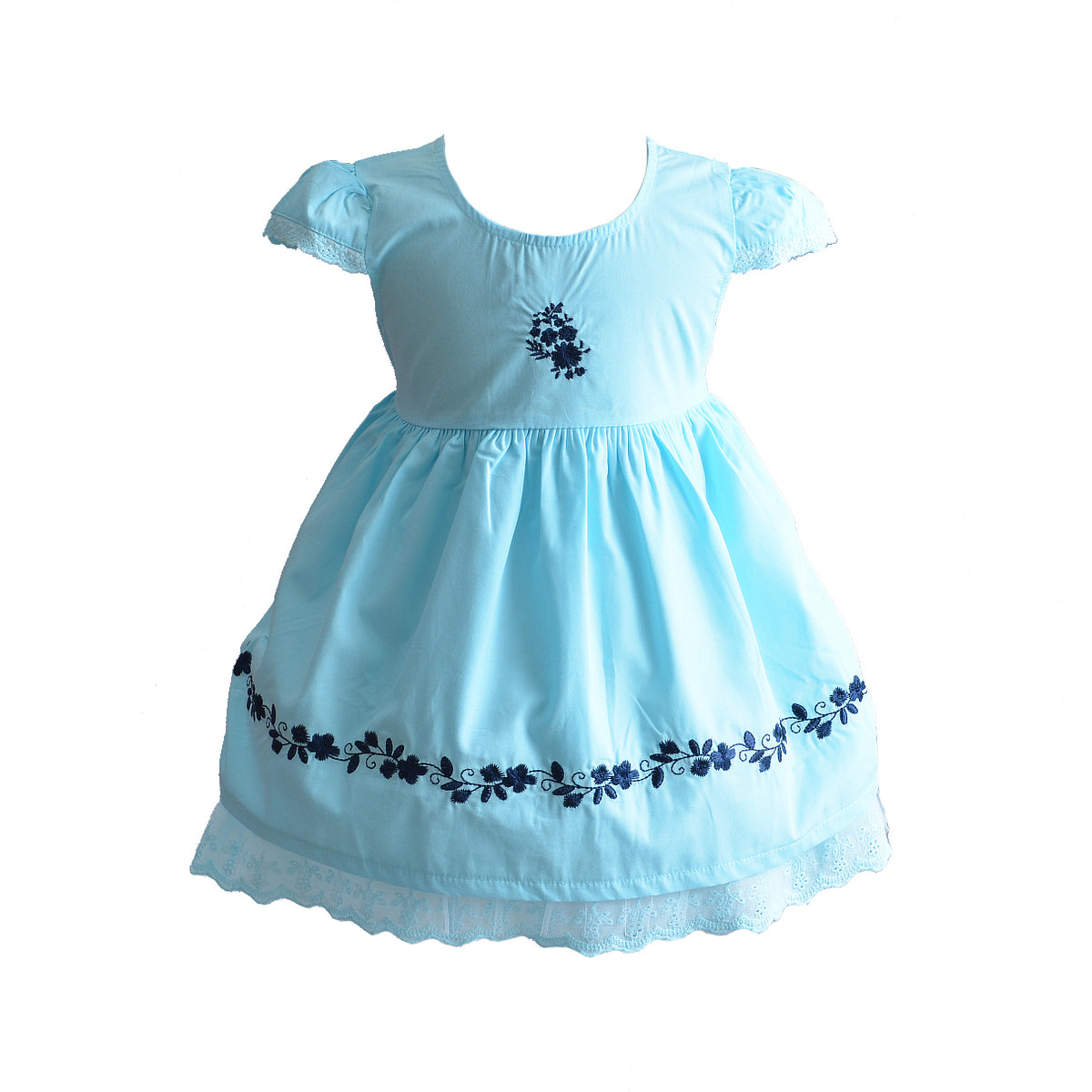 Baby Girls Embroidered Cotton Dress with Eyelet Trim