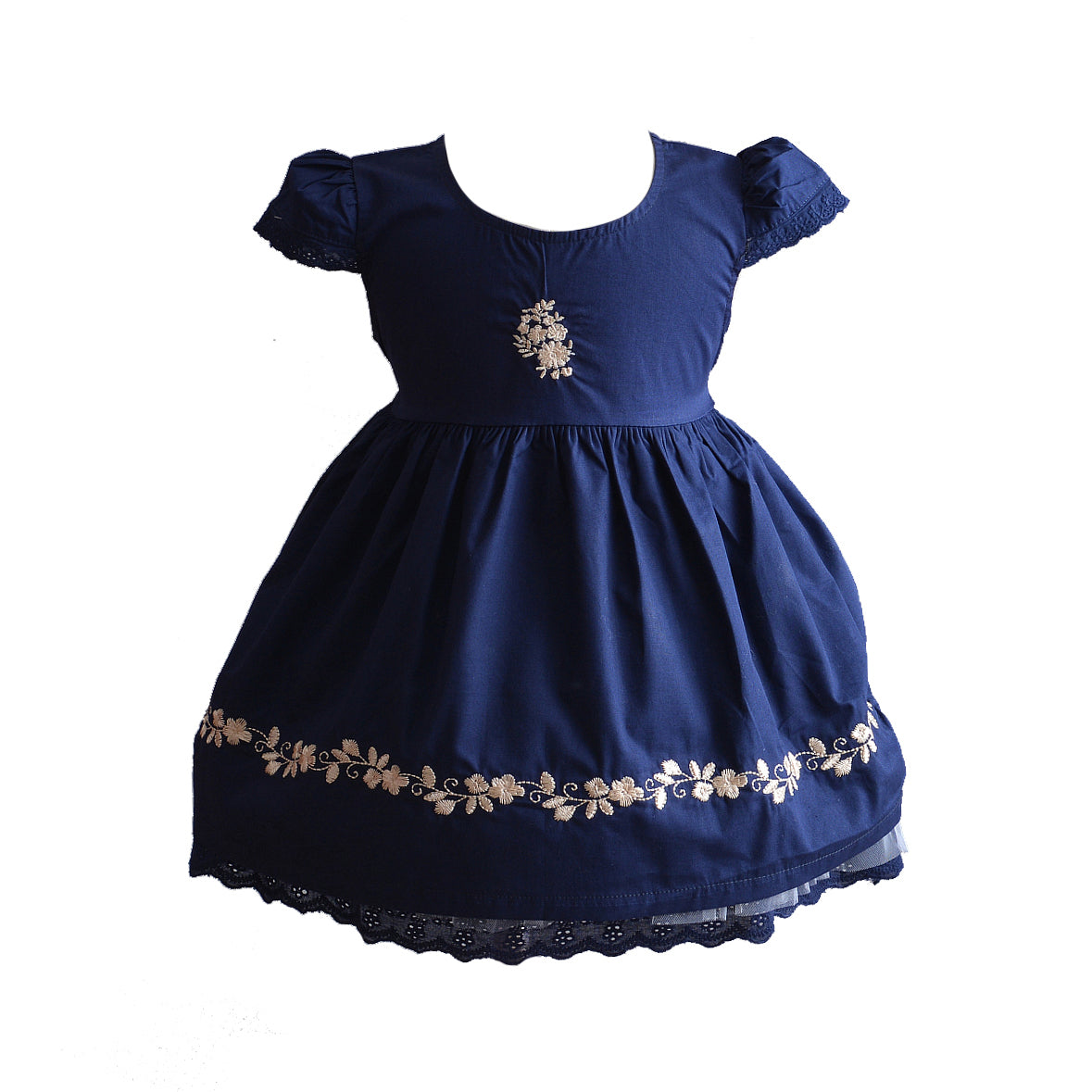 Baby Girls Embroidered Cotton Dress with Eyelet Trim