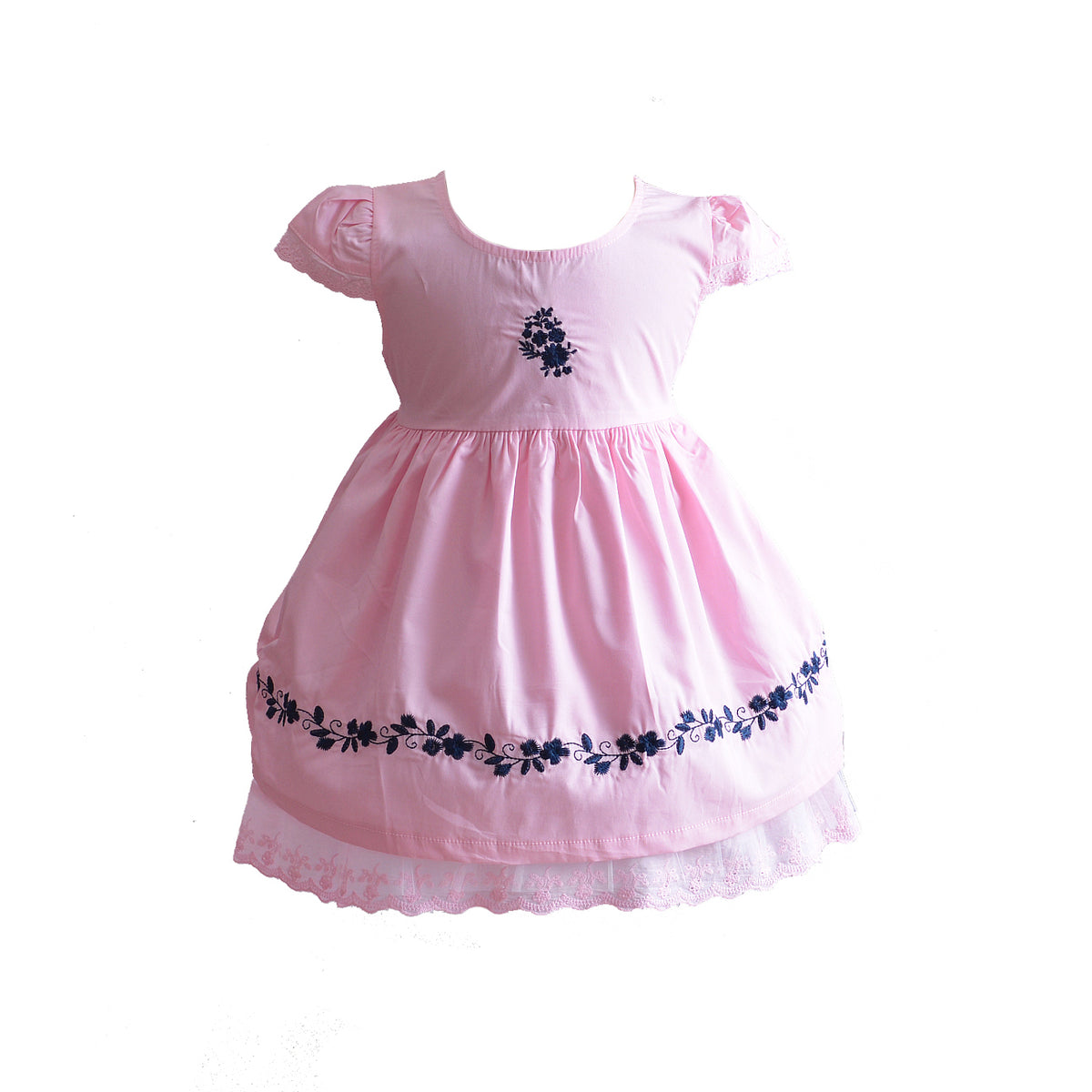 Baby Girls Embroidered Cotton Dress with Eyelet Trim