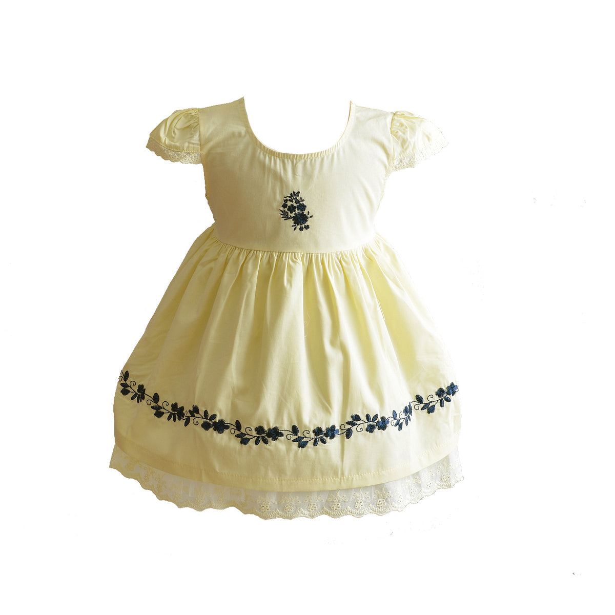 Baby Girls Embroidered Cotton Dress with Eyelet Trim