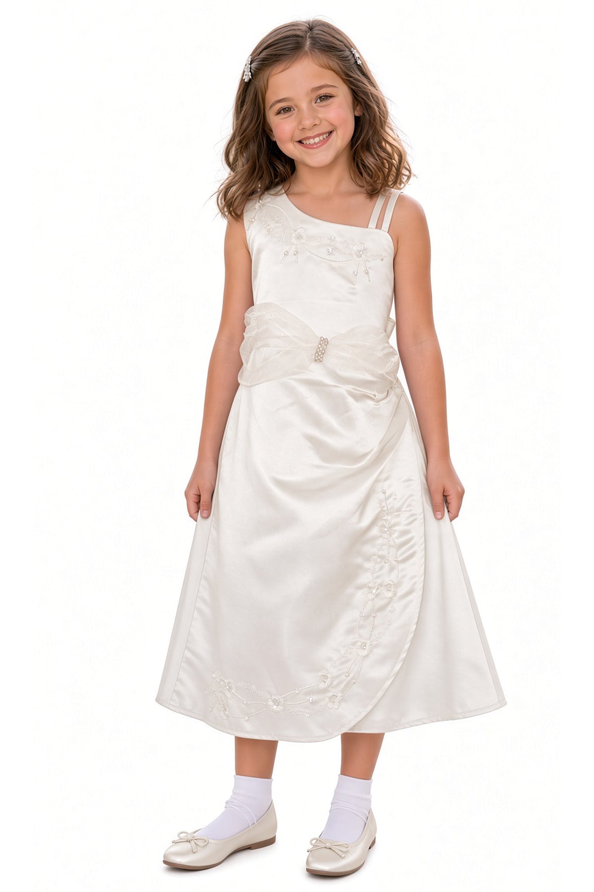 Satin One-Shoulder Floral Dress