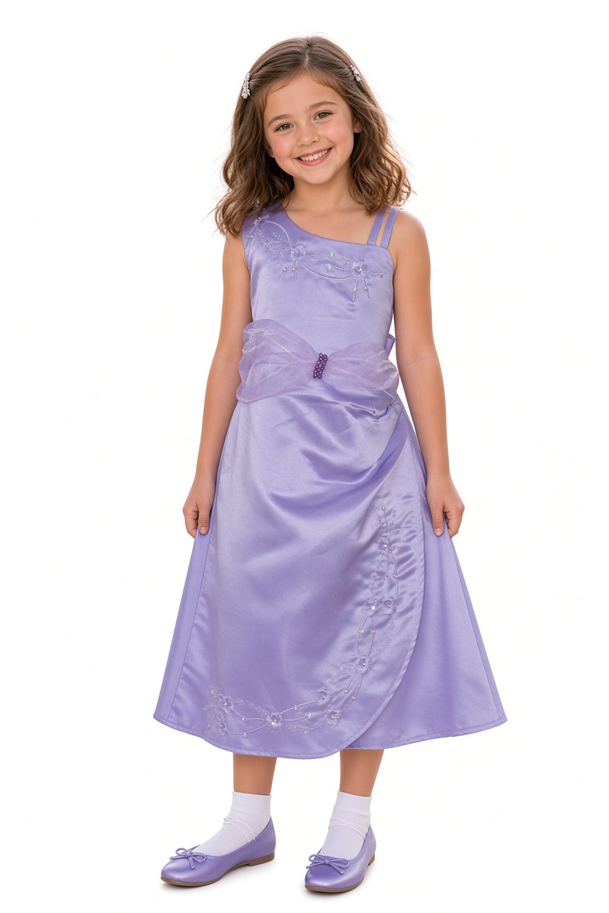 Satin One-Shoulder Floral Dress