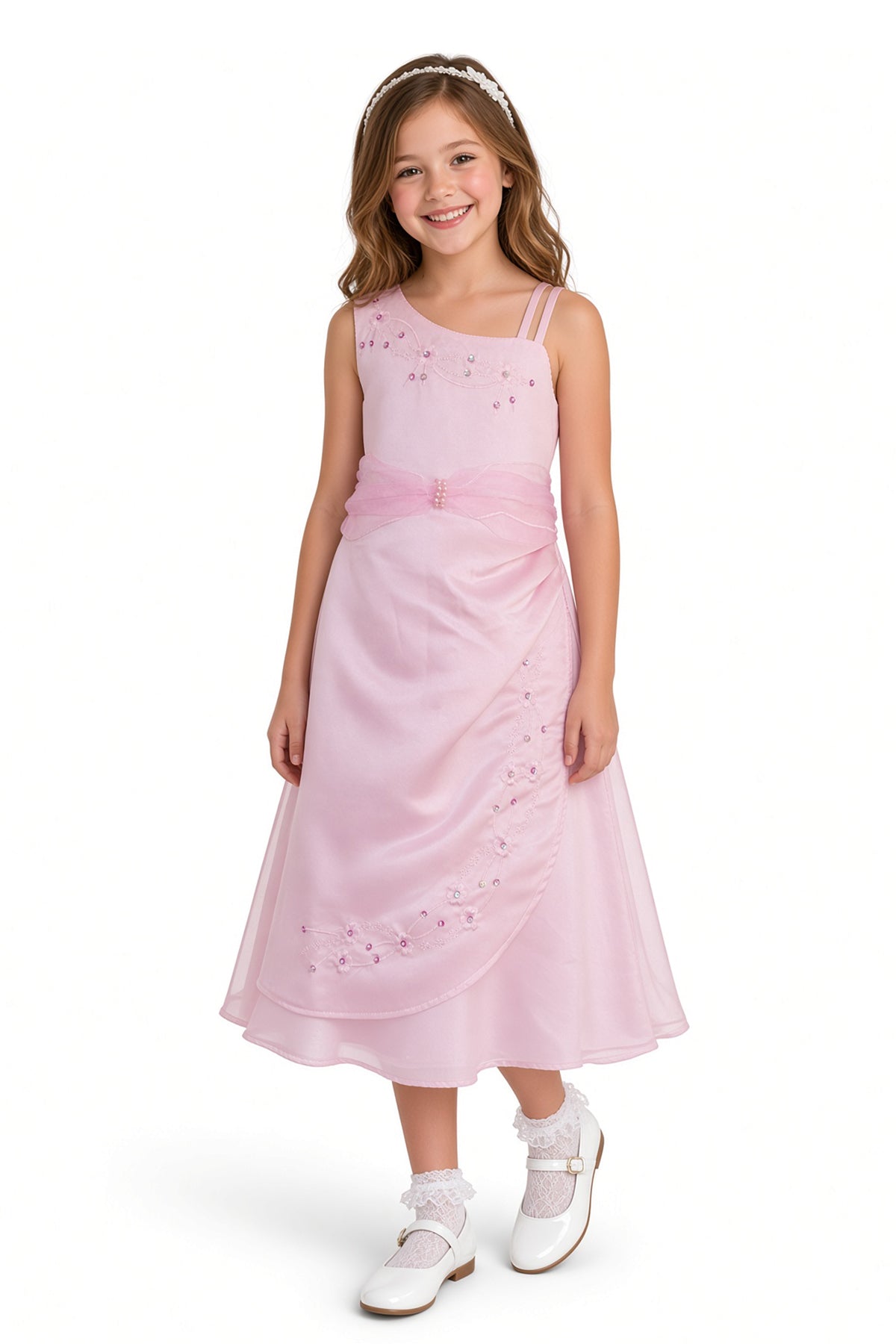 Satin One-Shoulder Floral Dress