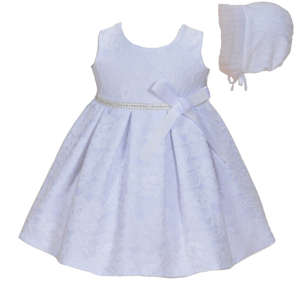 Floral Christening Party Dress with Bonnet