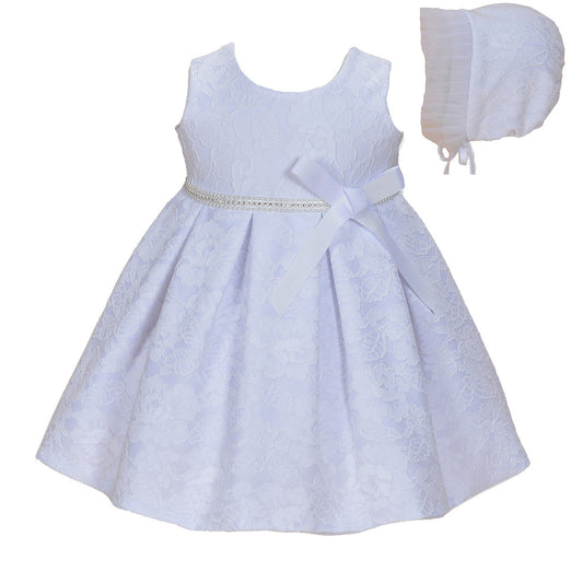 Floral Christening Party Dress with Bonnet