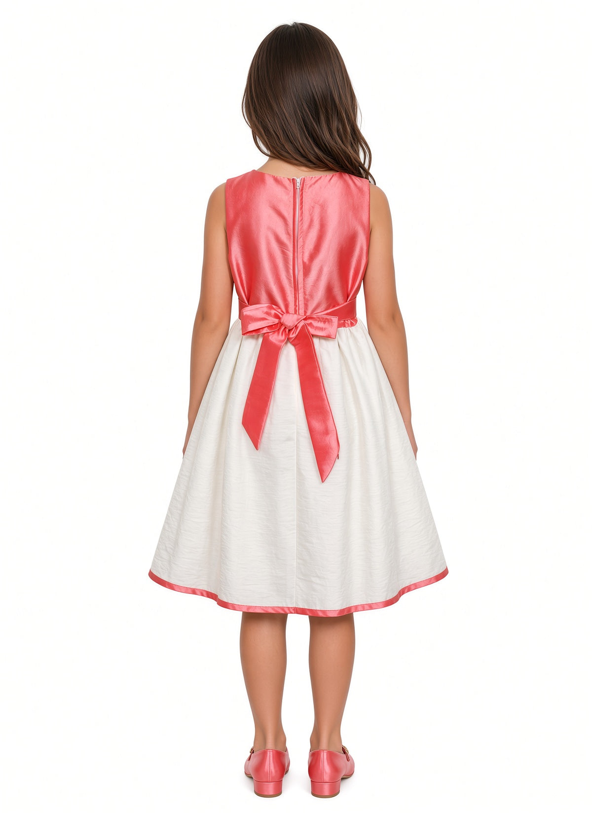 Girls Embroidered Floral Party Dress with Checked Bow