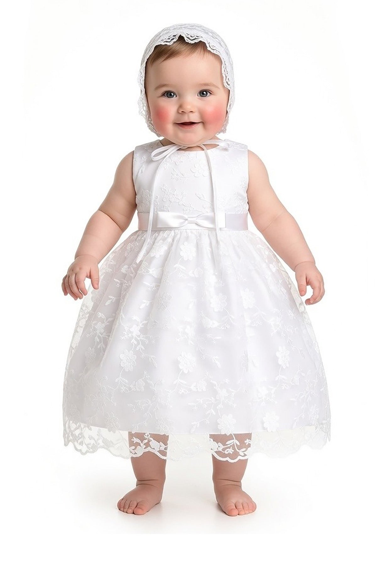 Lace Floral Christening Gown and Bonnet