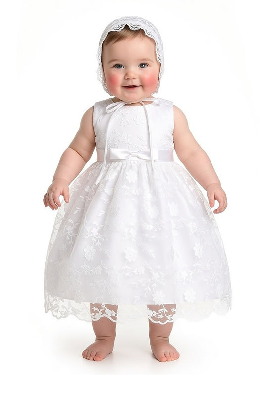 Lace Floral Christening Gown and Bonnet