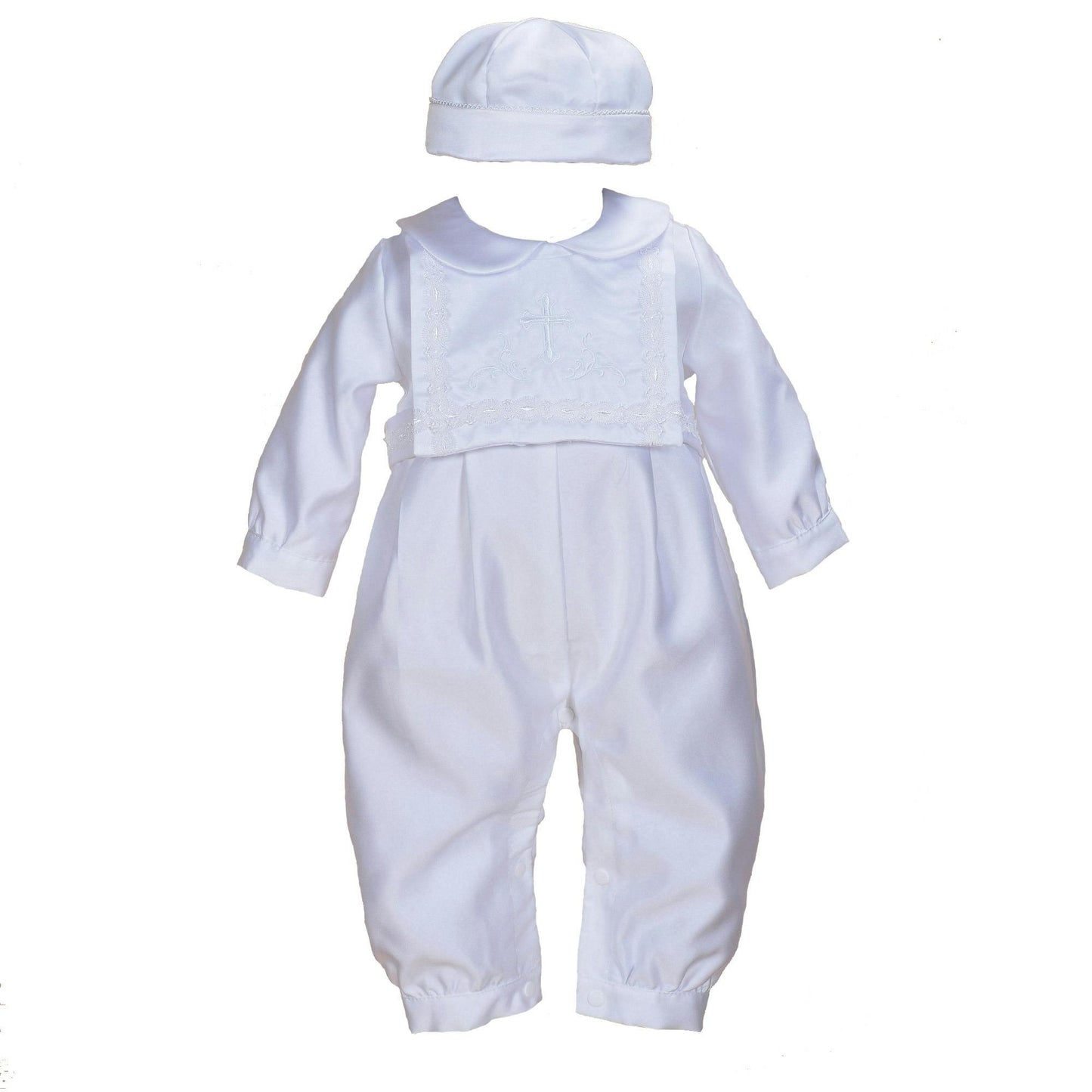 Christening Romper Set with Hat and Bib