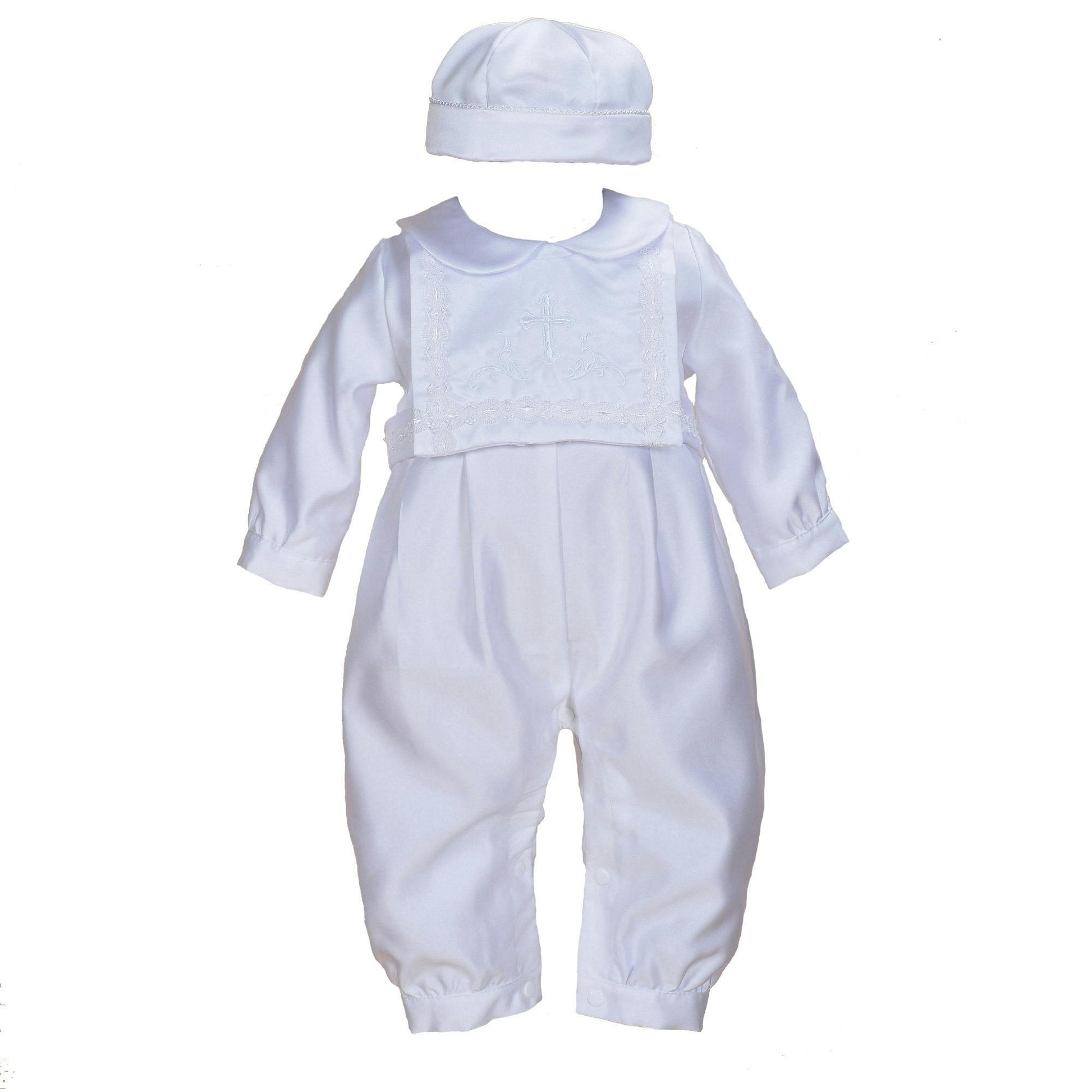 Christening Romper Set with Hat and Bib