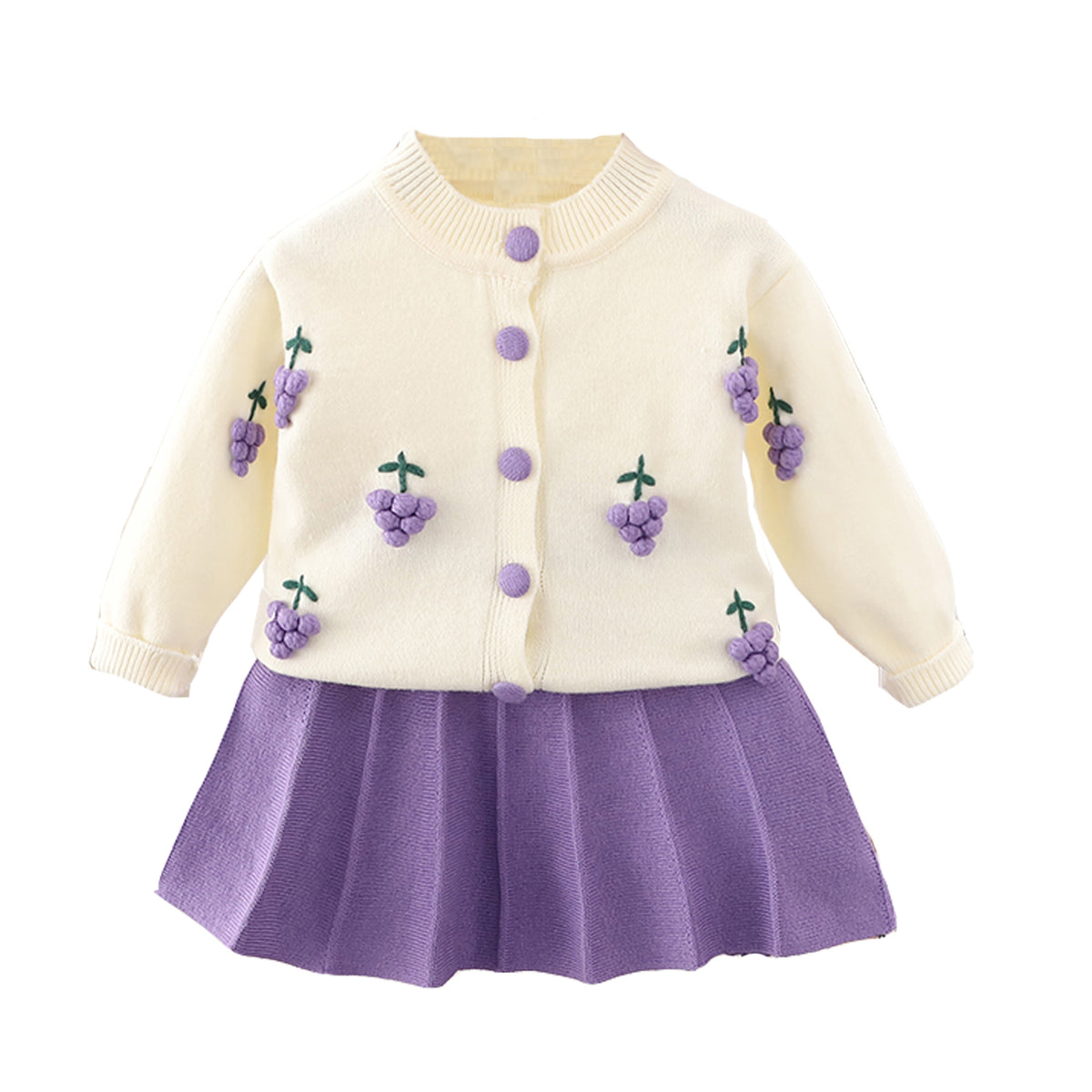 Girls Knit Cardigan & Pleated Skirt Set