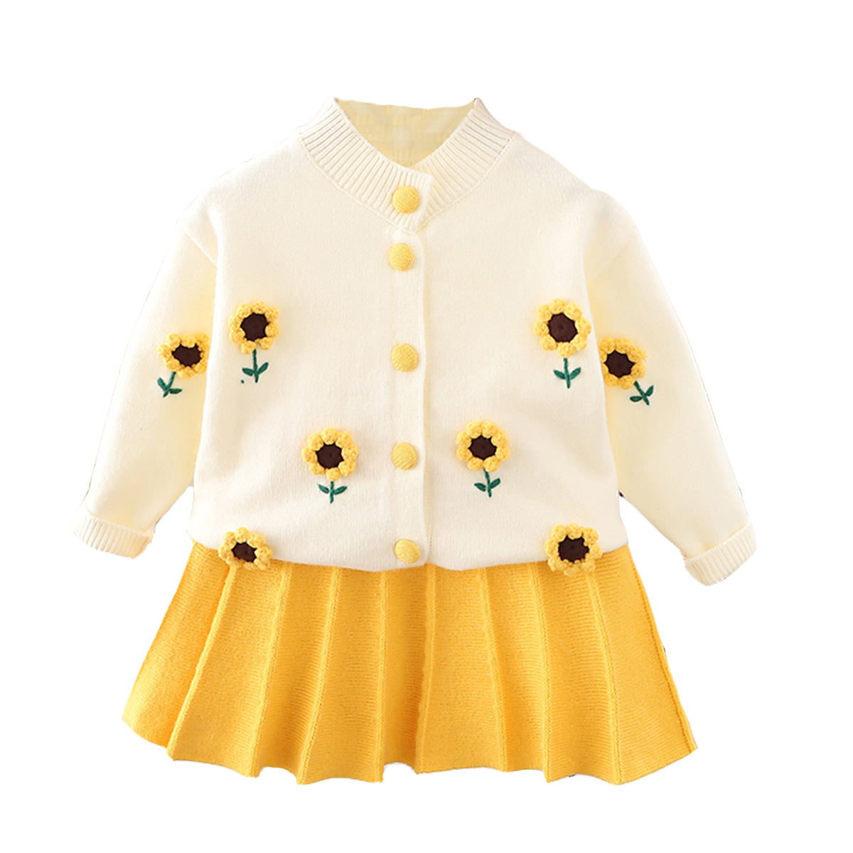 Girls Knit Cardigan & Pleated Skirt Set