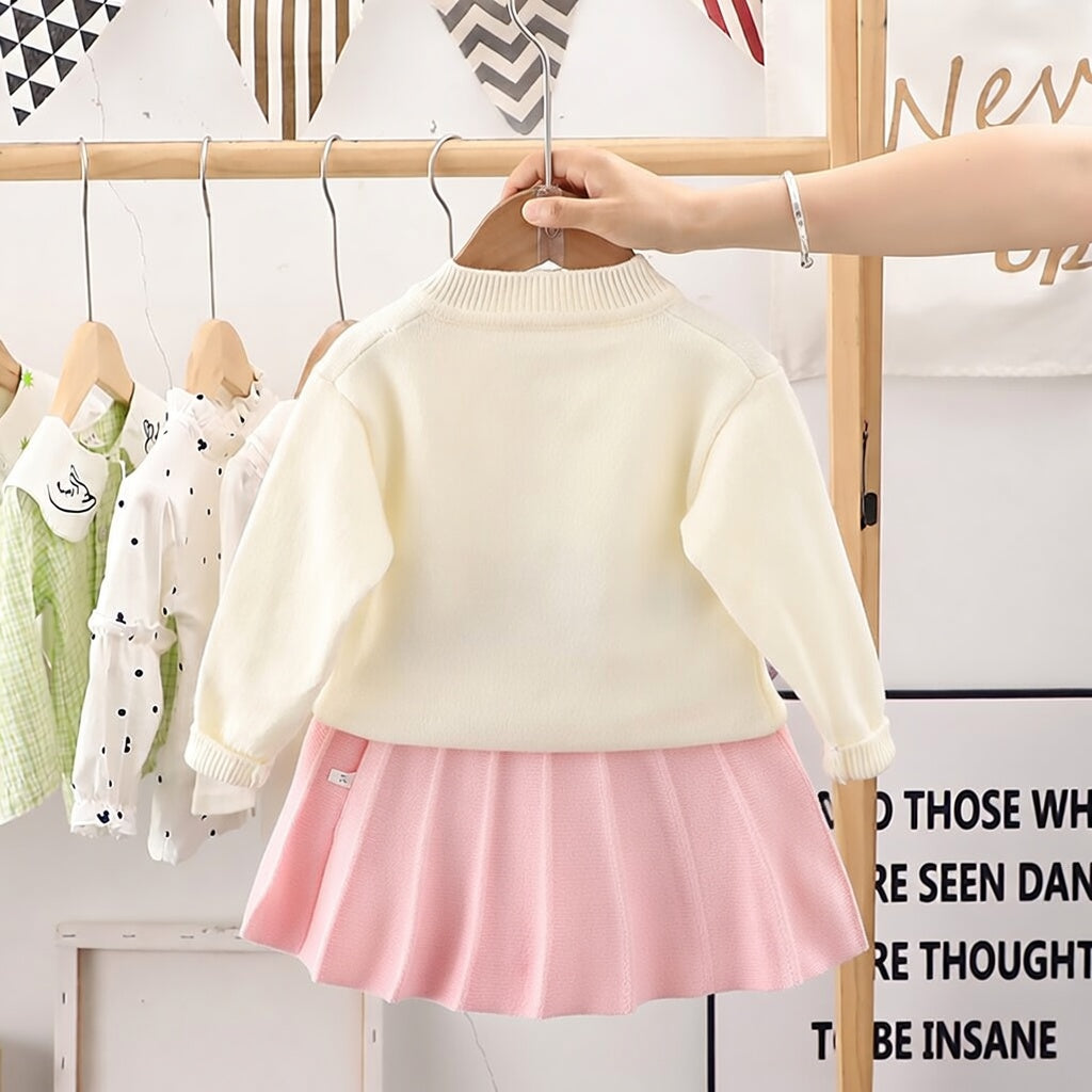 Girls Strawberry Knit Cardigan & Skirt Set