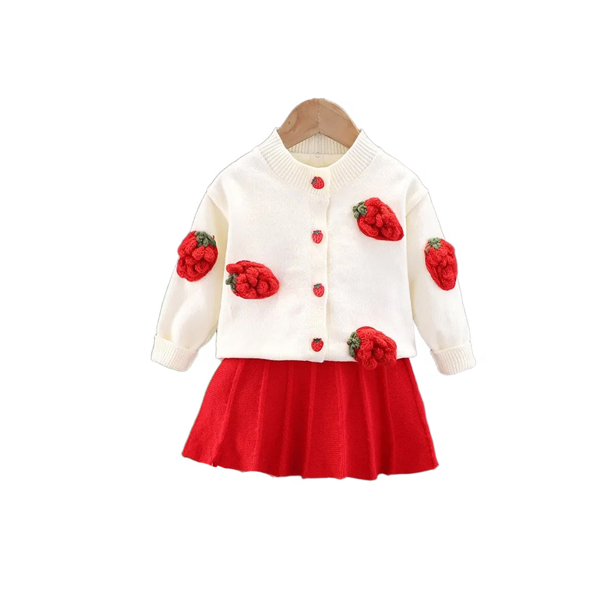 Girls Strawberry Knit Cardigan & Skirt Set