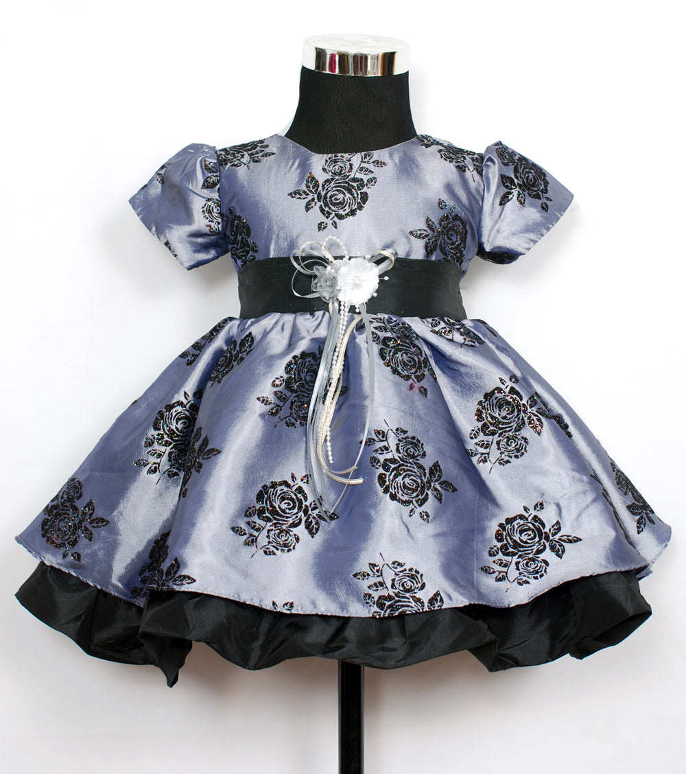 Baby Girls Glitter Rose Print Party Dress