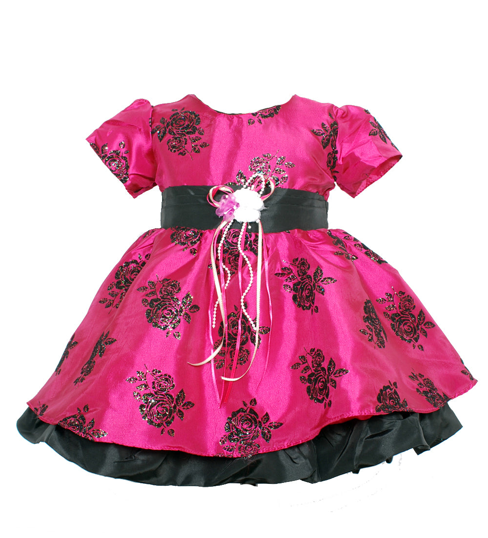 Baby Girls Glitter Rose Print Party Dress