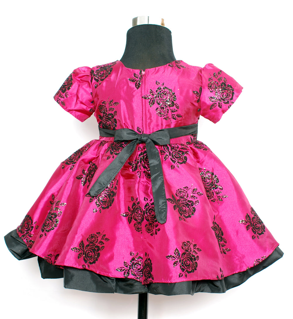 Baby Girls Glitter Rose Print Party Dress
