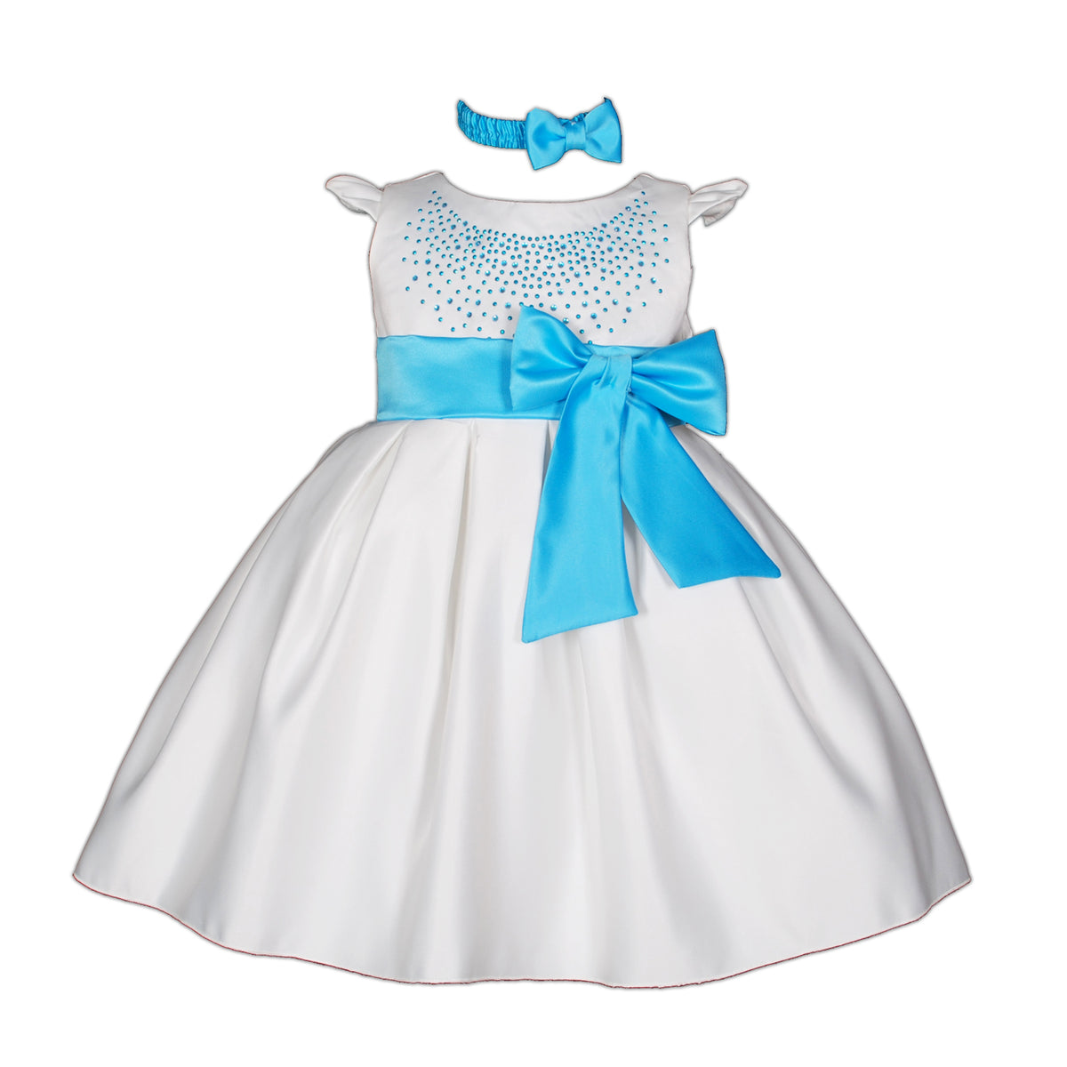 Satin Christening Party Dress with Headband
