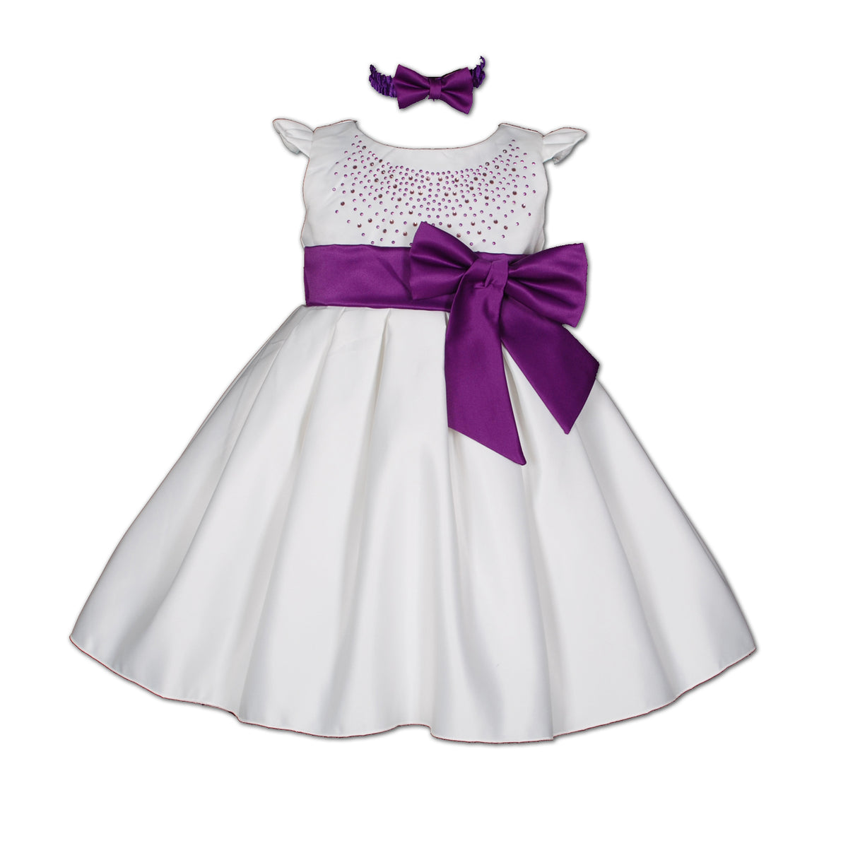 Satin Christening Party Dress with Headband