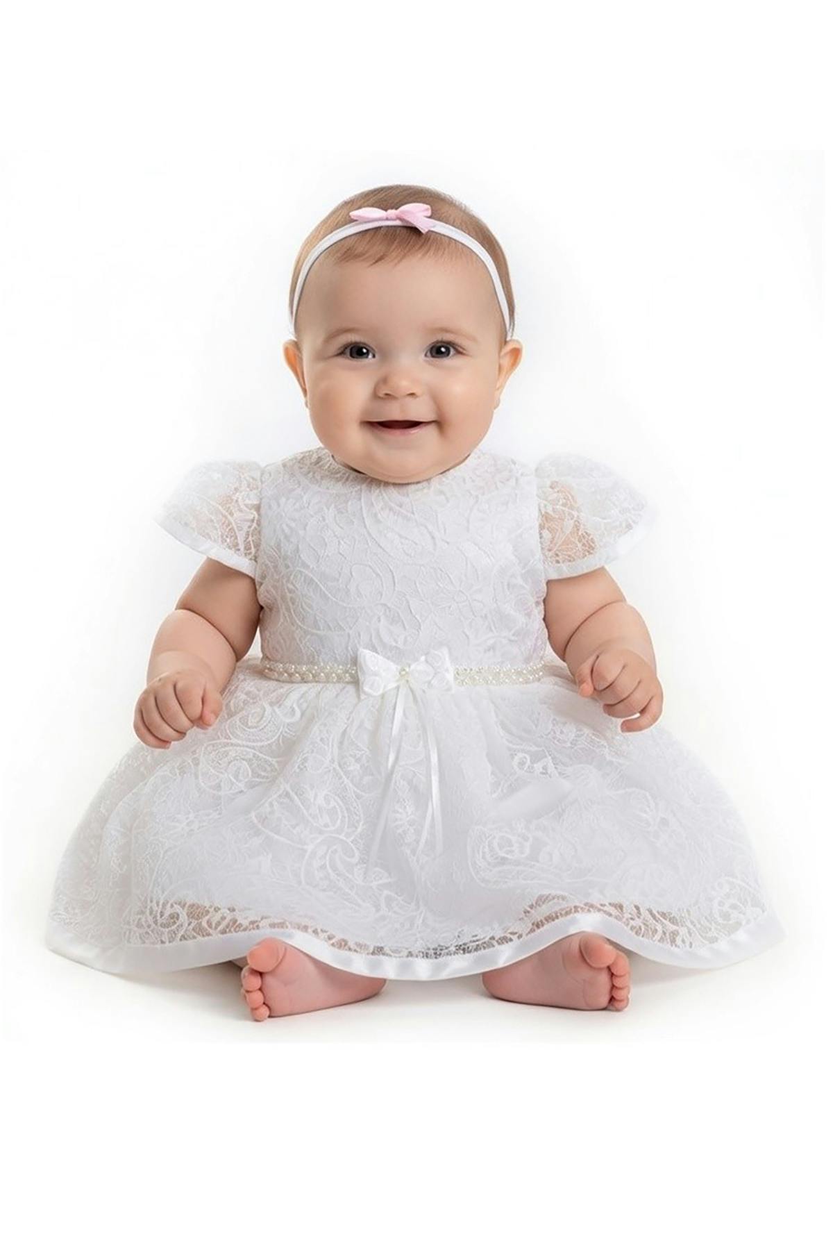 Lace Dress and Headband Set - White
