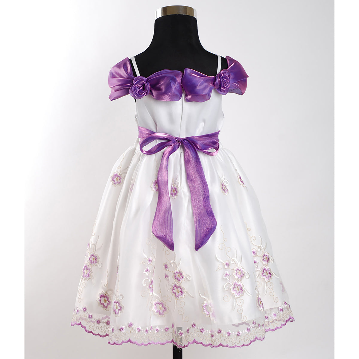 Baby Girls Satin Party Dress with Flower Neckline