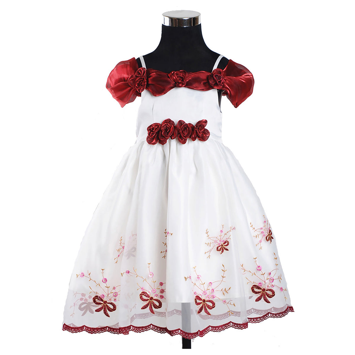 Baby Girls Satin Party Dress with Flower Neckline