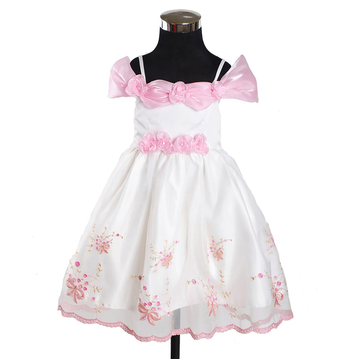 Baby Girls Satin Party Dress with Flower Neckline