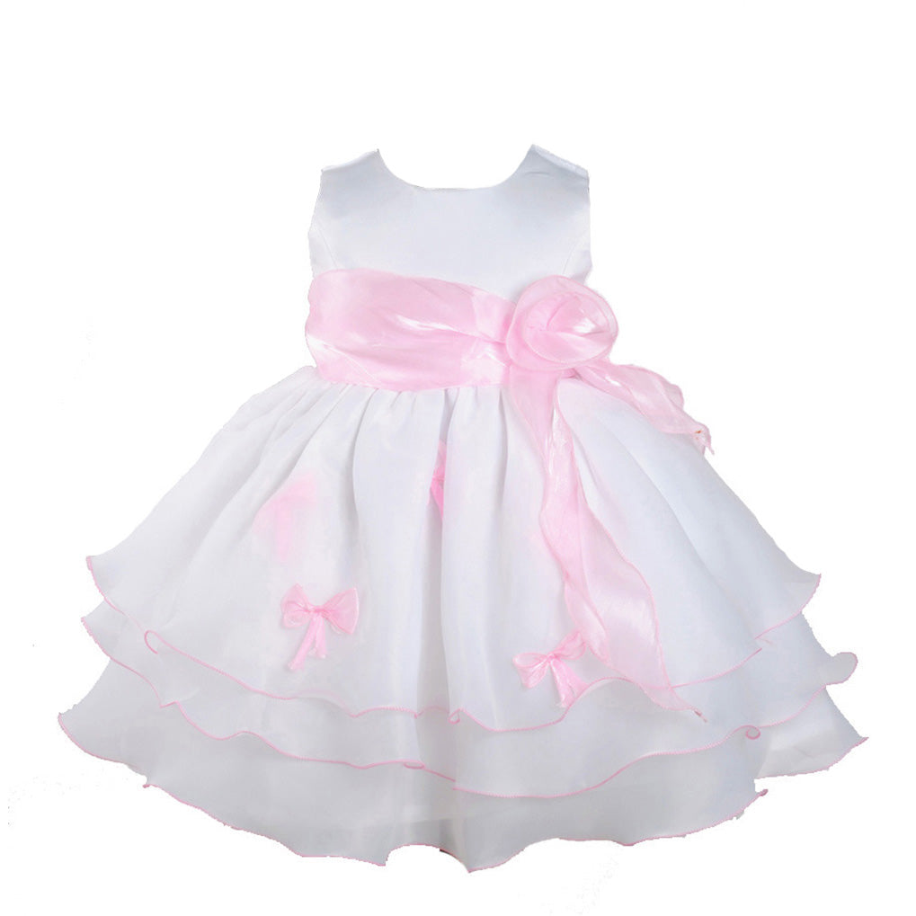 Baby Girls Satin Layered Party Dress with Bows