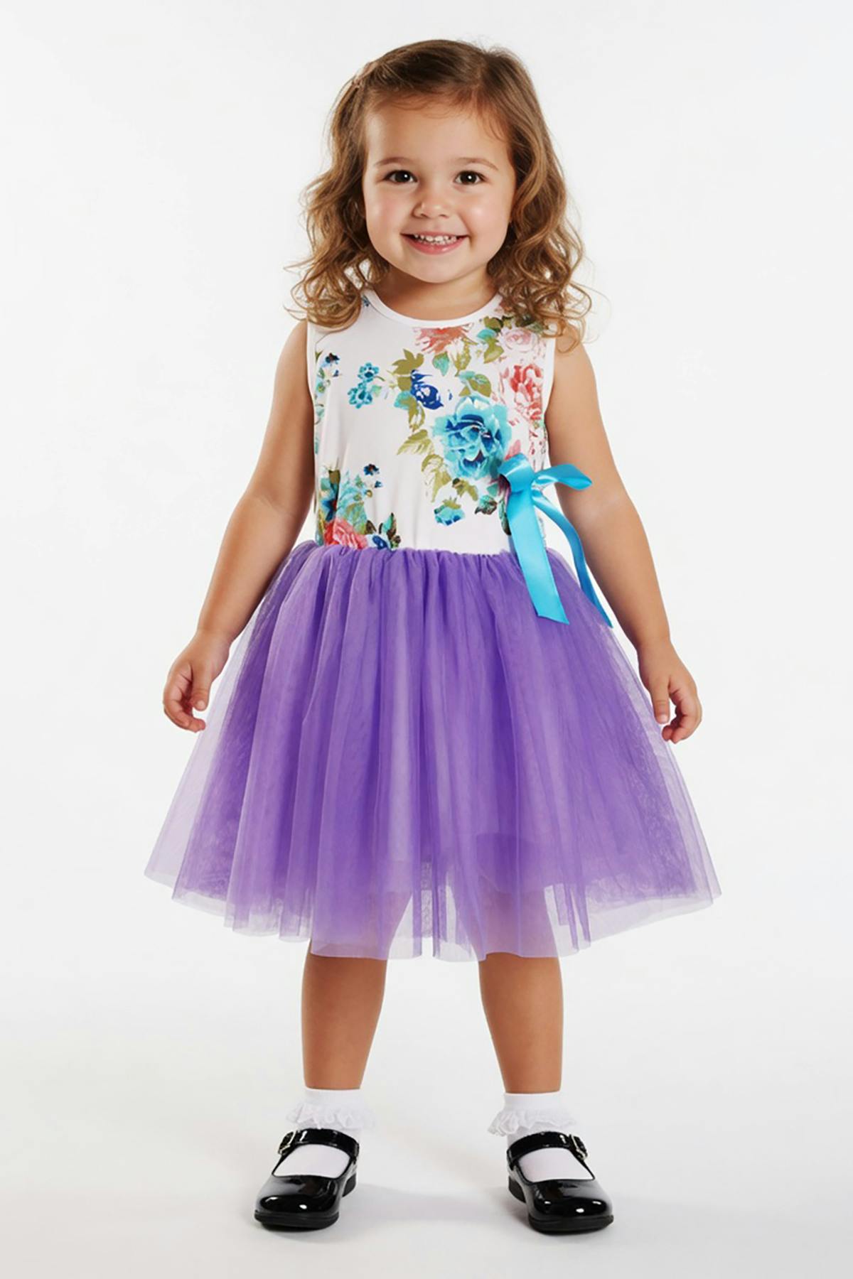Coloured Floral Tutu Dress - Blue