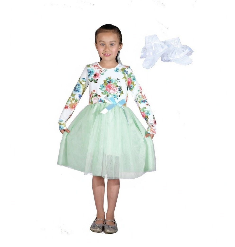 Girls Floral Tutu Dress with Lace Socks