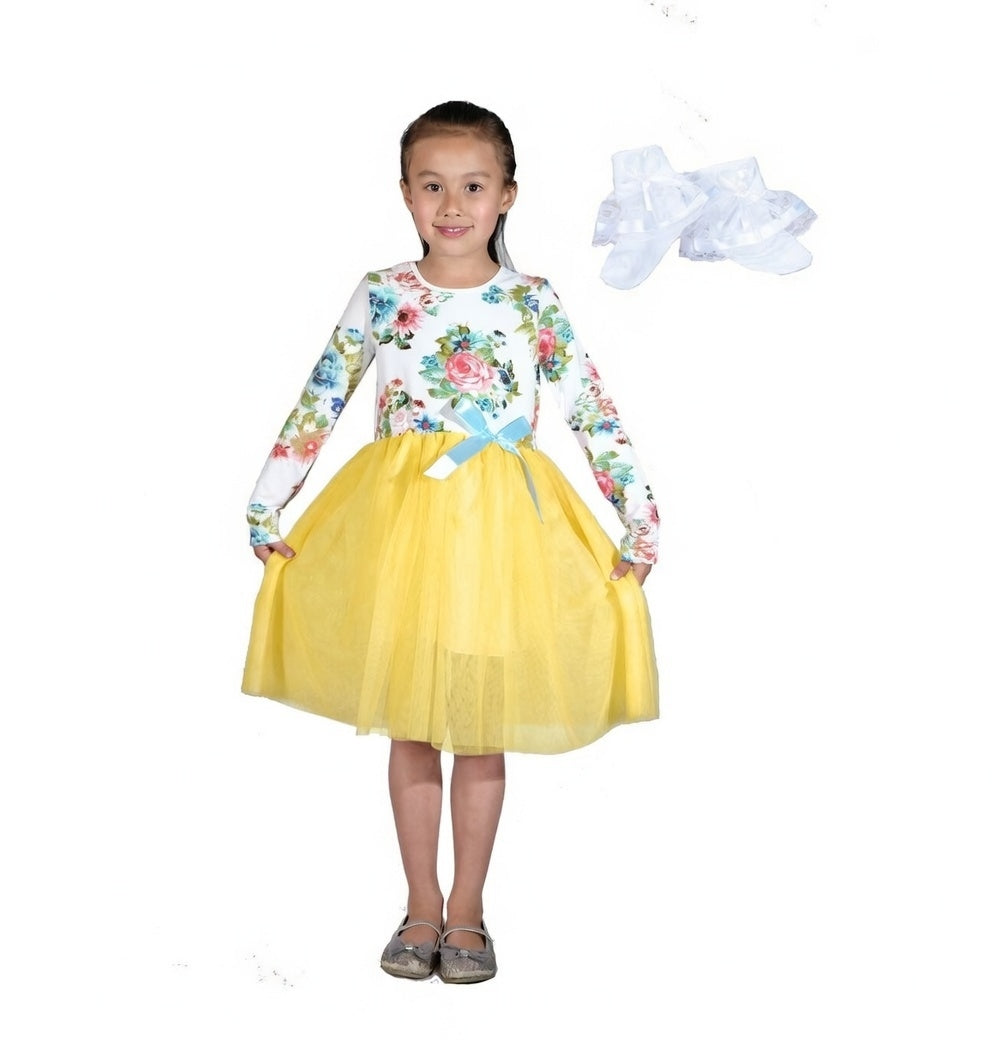 Girls Floral Tutu Dress with Lace Socks