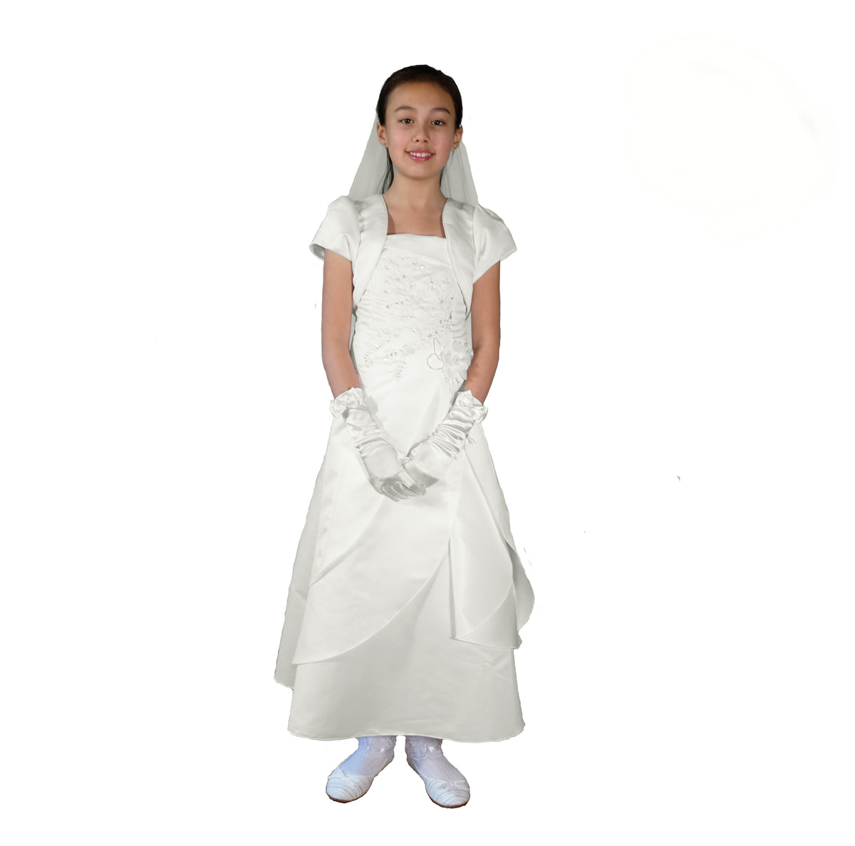 Satin Holy Communion Dress with Veil