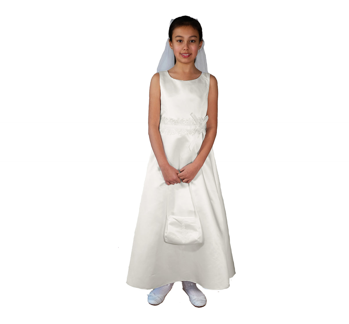 Satin Holy Communion Dress with Handbag and Veil