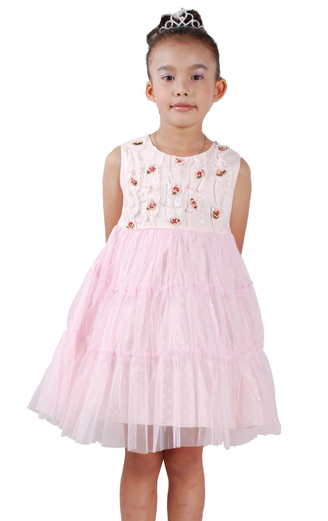 Girls Lace Trim Floral Party Dress