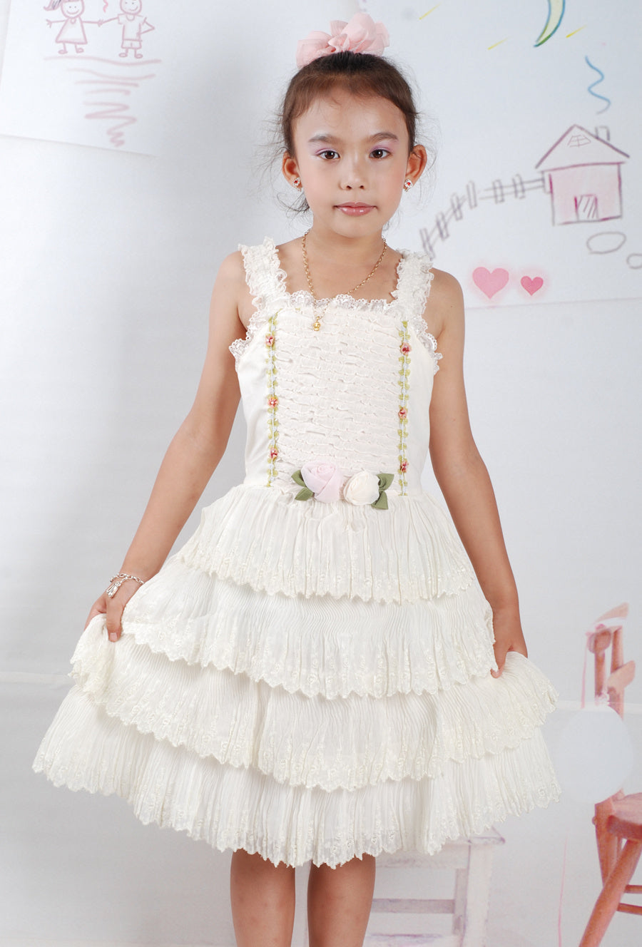 Girls Broderie Lace Floral Party Dress