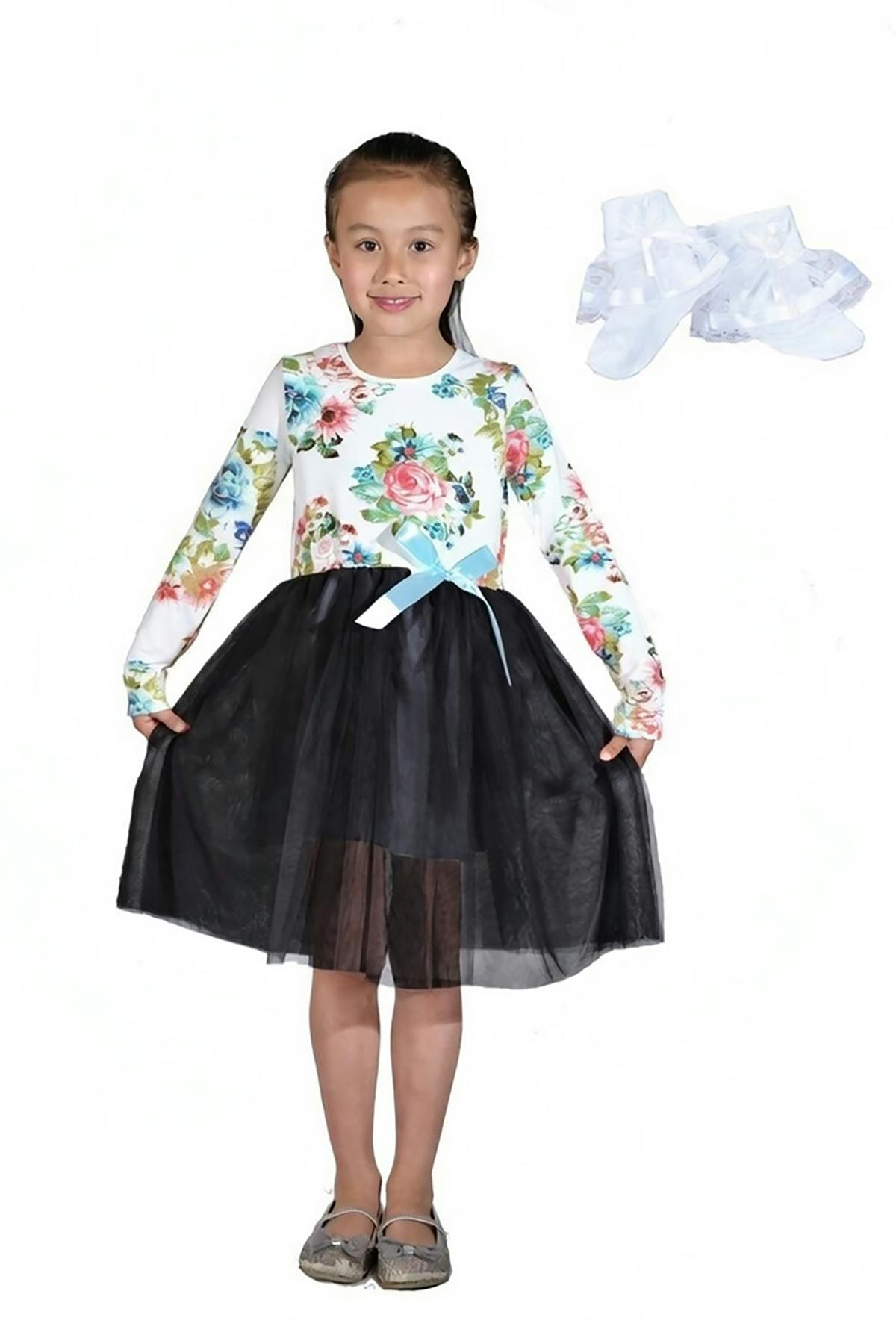 Floral Dress and Lace Socks - Purple