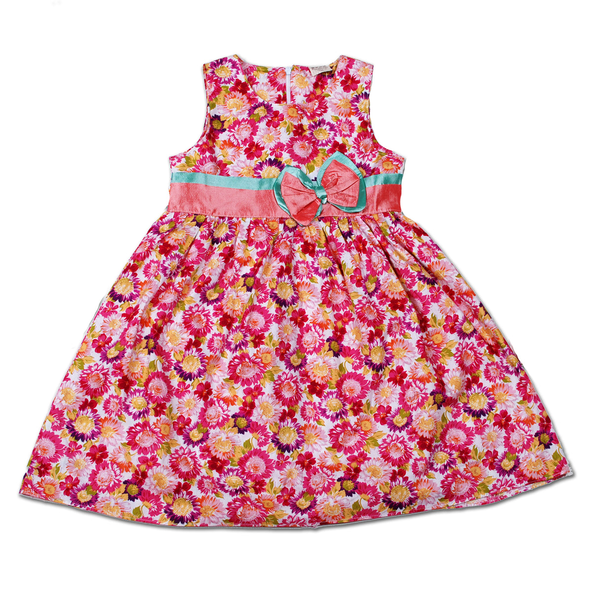 Girls Cotton Floral Dress with Bow