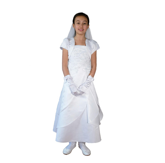 Satin Holy Communion Dress with Veil