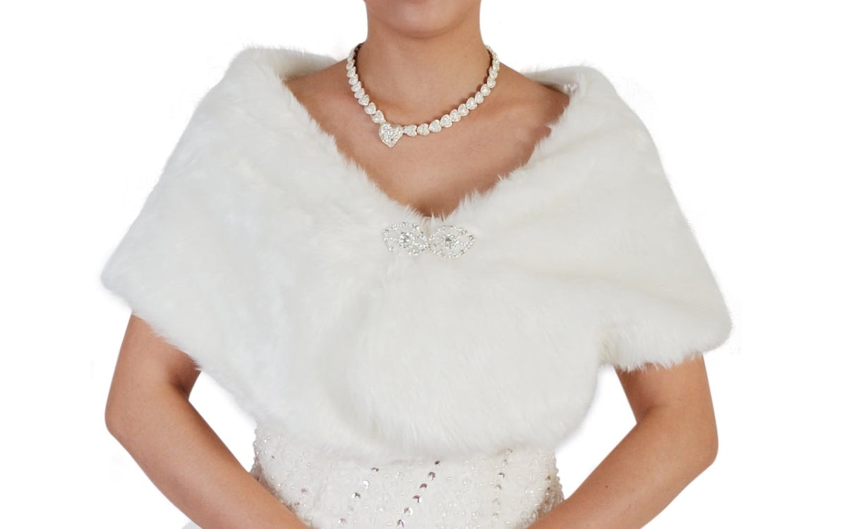 Ladies Faux Fur Bolero Shrug Ivory One Size