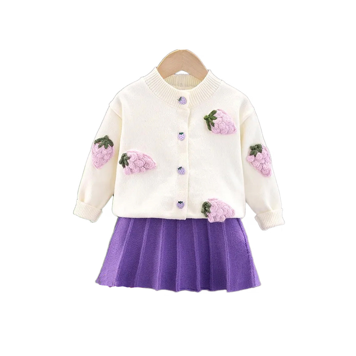 Girls Strawberry Knit Cardigan & Skirt Set