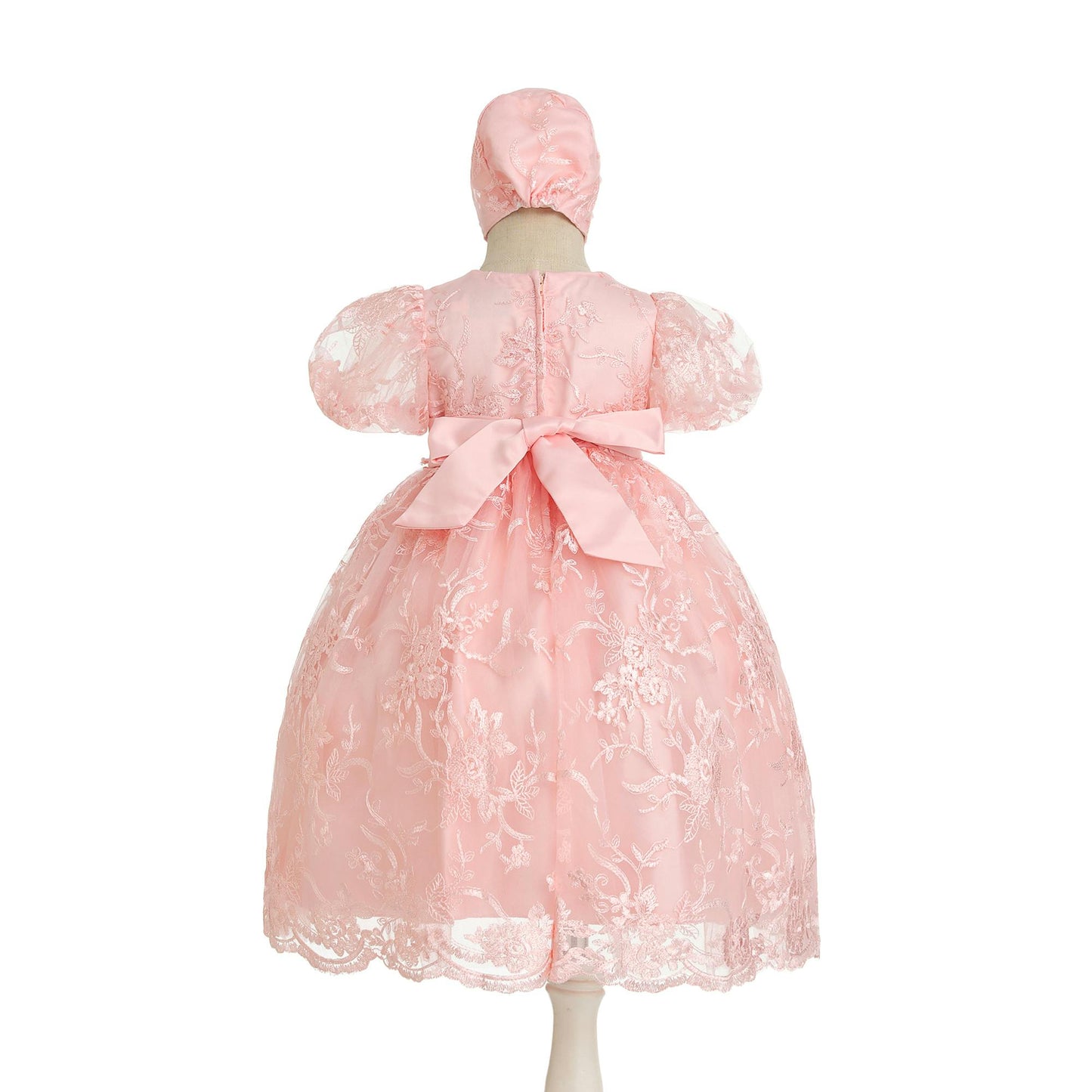 Lace Christening Gown Party Dress and Bonnet