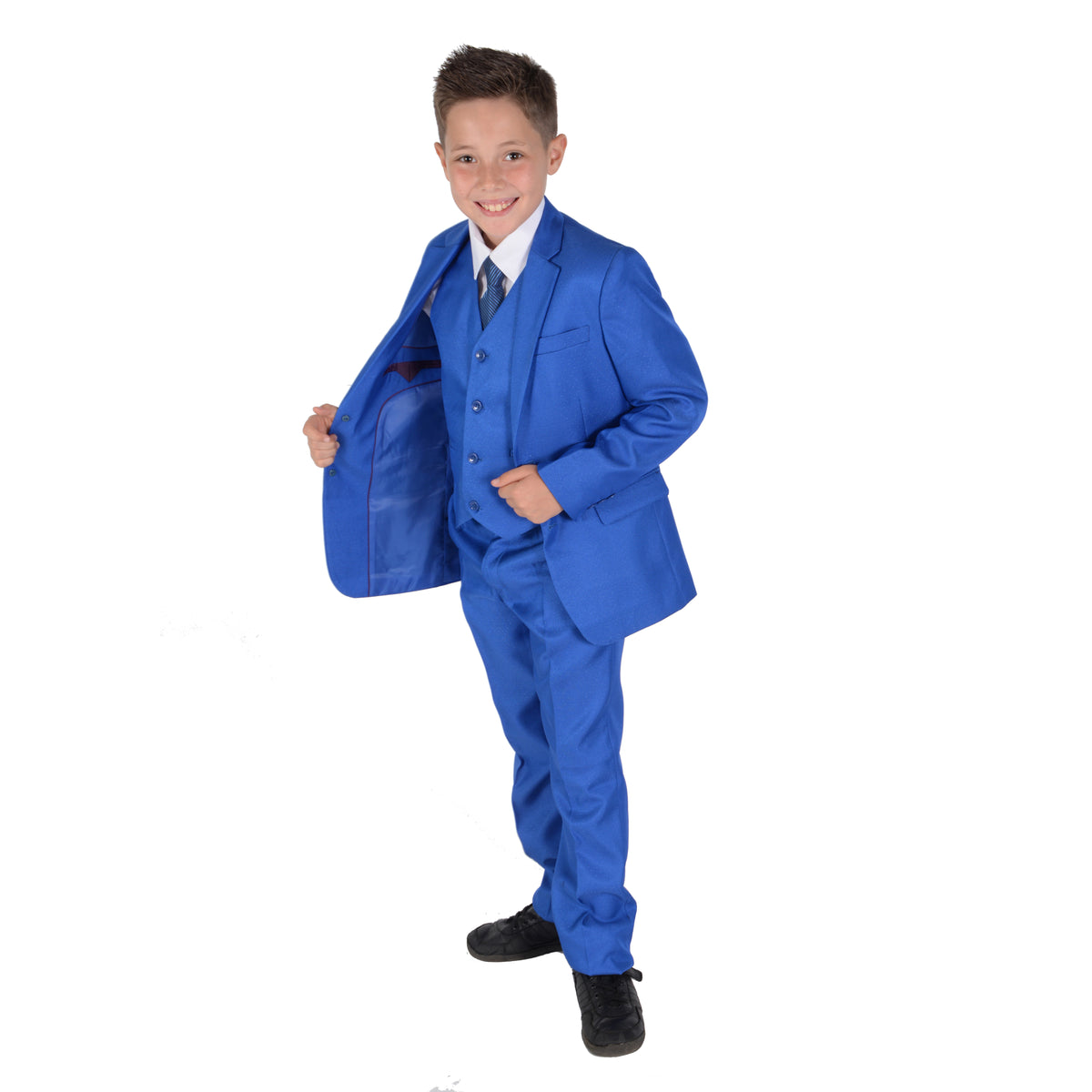 Boys Bright Blue 5 Piece Suit – Page Boy, Wedding & Prom Suit with Waistcoat, Shirt & Tie – Age 2–15