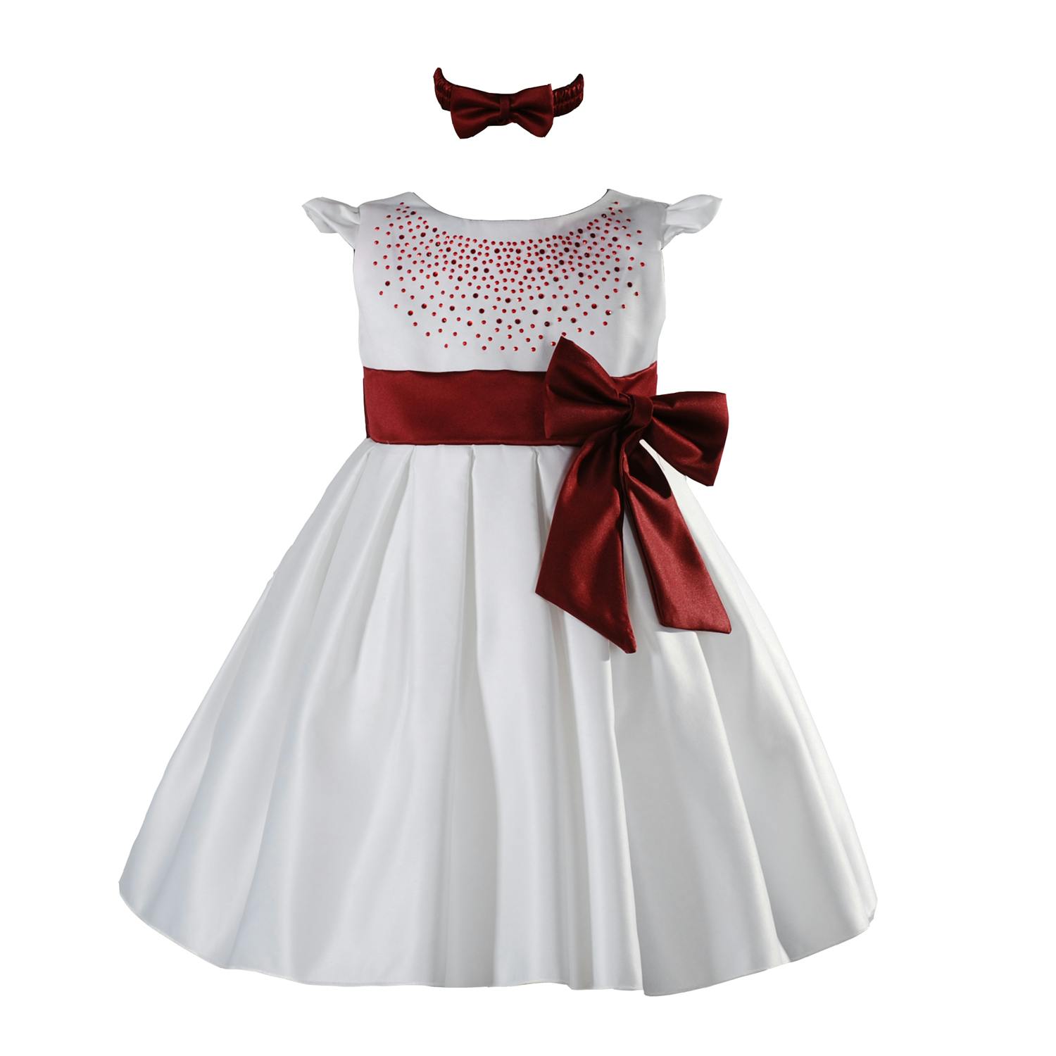 Satin Christening Party Dress with Headband